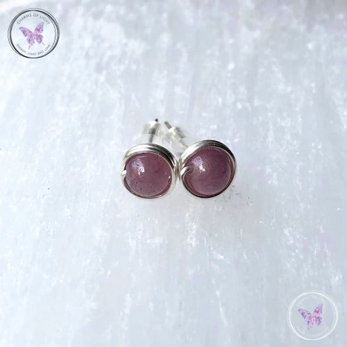 Ruby Silver Wire Wrap Stud Earrings